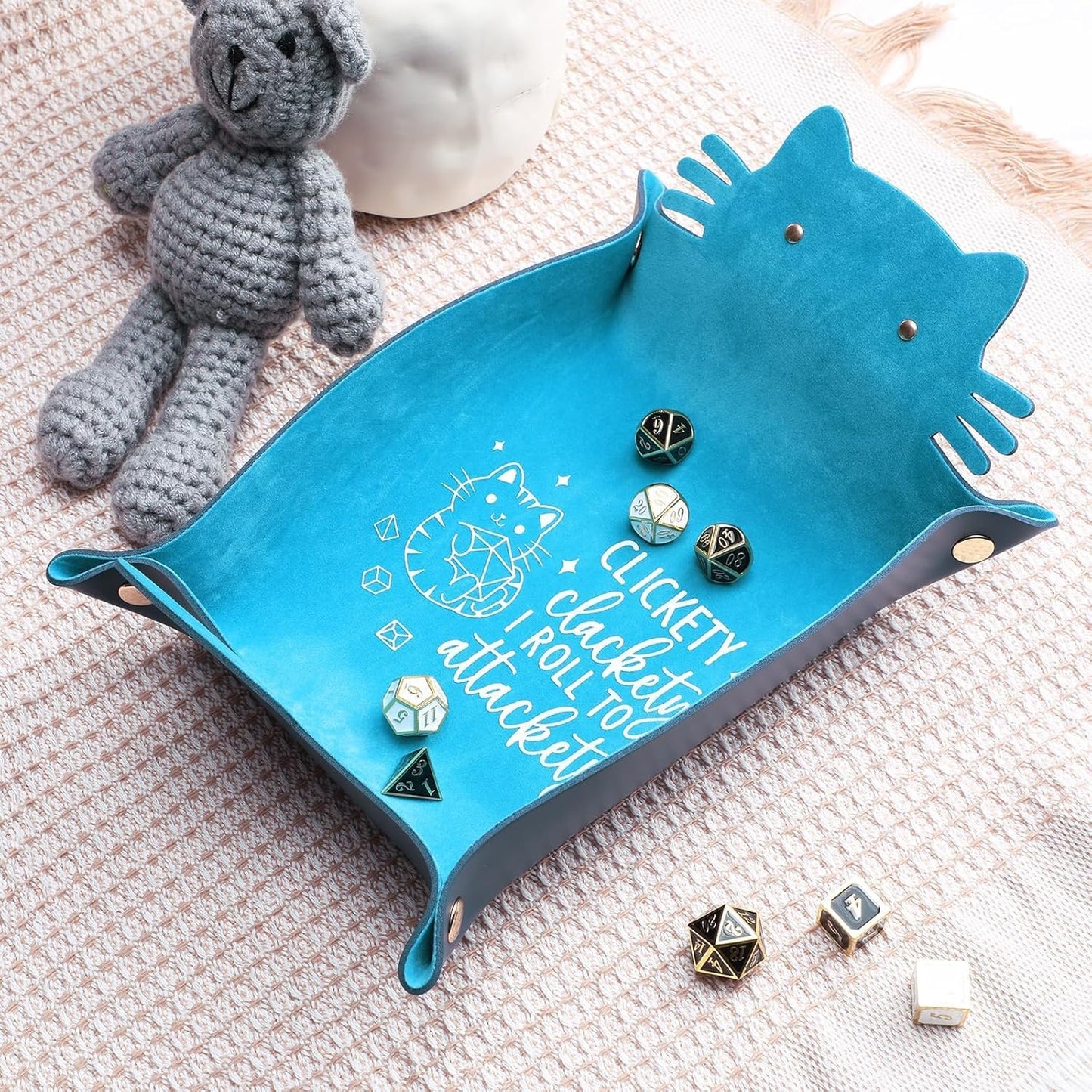 Blue Cat Dice Tray Novelty Purple Cat Shape PU Leather Dice Tray for Rolling Portable Dice Holder Desk Organizer DND Accessories Unique Gift for RPG Game Players