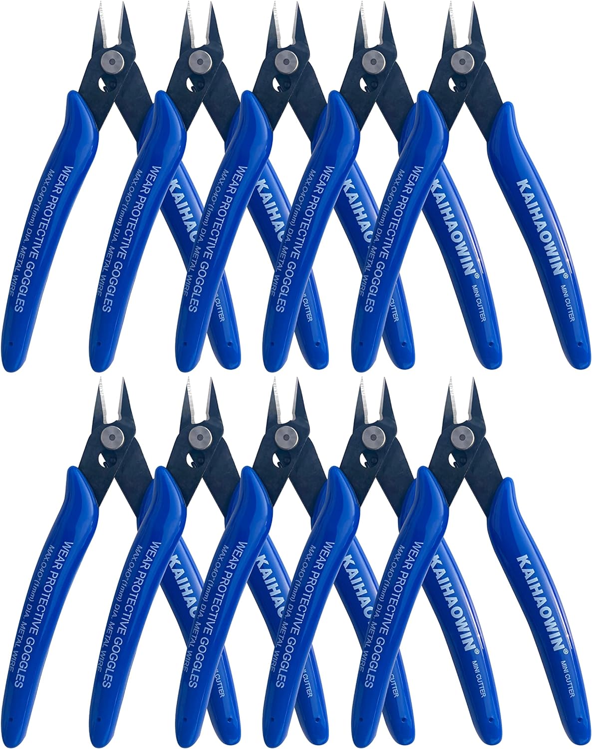 Small Wire Cutters 10 Pack- KAIHAOWIN 170 Wire Flush Cutters Wire Clippers Nippers Clean Cut Pliers Side Cutter Diagonal Cutting Pliers for Electronic Floral Heating Wire Model Sprue Soft Copper, Blue