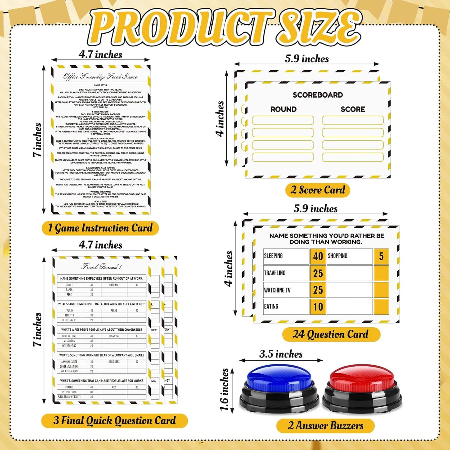 Office Party Friendly Feud Game with 2 Answer Buzzers, Team Building Feud Cards for Family Game Night Fun Trivia Quiz for Work Staff Coworkers Groups