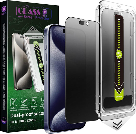 (2-Pack Matte Privacy Anti-Spy Screen Protector for iPhone 15 Pro (6.1-Inch),9H Tempered Glass,Anti-Glare,Full Coverage,Anti-Fingerprint,Auto Dust Removal,Bubble-Free