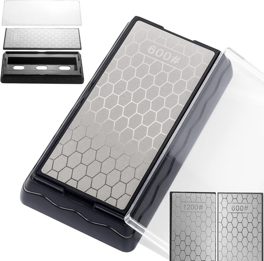 CWOVRS Diamond Knife Sharpening Stone Double-Sided, Diamond Sharpening Plate Honeycomb Surface Plate with Non-Slip Base for Scissors Knives Outdoor Kitchen Sharpen Tools Coarse 600# / Extra Fine 1200#