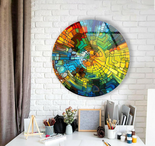My Photostation.com 31.5''(80cm) Diameter Stained Yellow Round Glass Wall Art Tempered Glass Printing Wall Decor Large Wall Art Wall Hangings