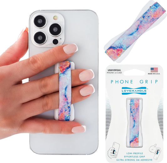 LOVEHANDLE Universal Phone Grip for Smartphones & Mini Tablets - Phone Holder for Hand - Wireless Charging Compatible - Made in The USA - Magic Marble