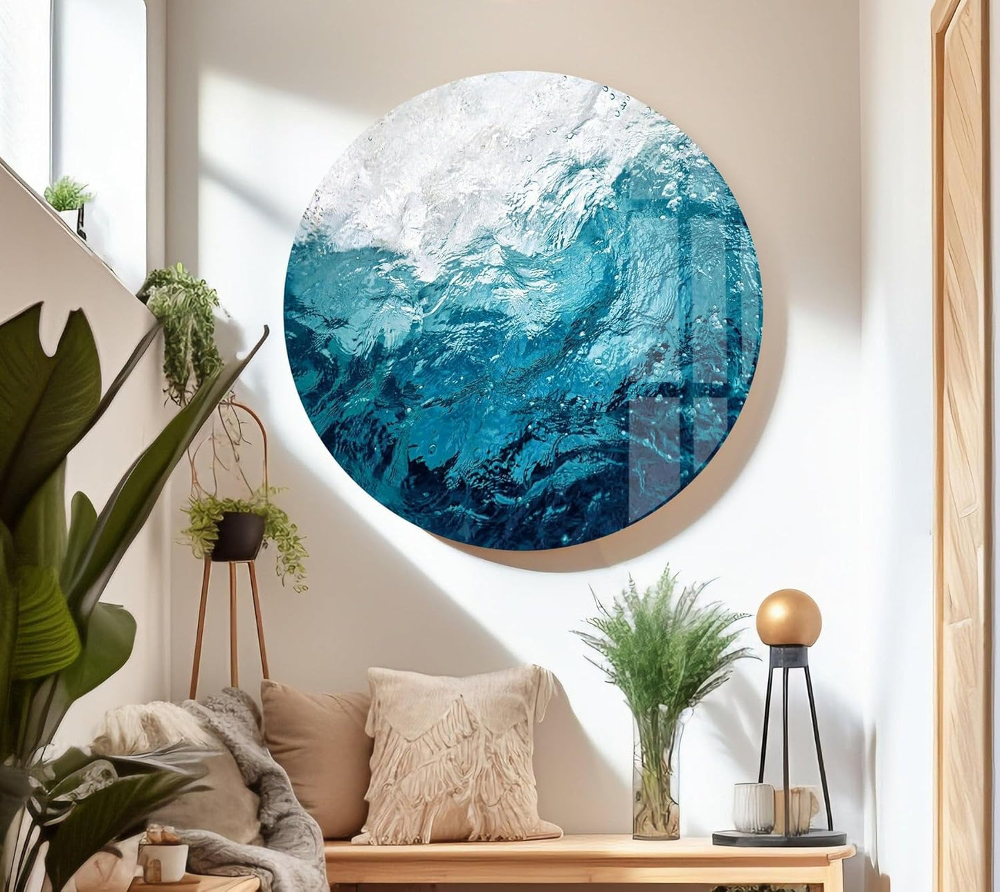 My Photostation.com 35.5Wx30H'' Blue Waves Abstract Glass Wall ArtTempered Glass Printing Wall Decor Large Wall Art Wall Hangings