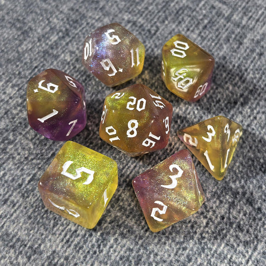 DND RPG Dice Set, Nebula Polyhedral Dice for Dungeons and Dragons, Mystery 7-Piece Set (Pale Yellow)