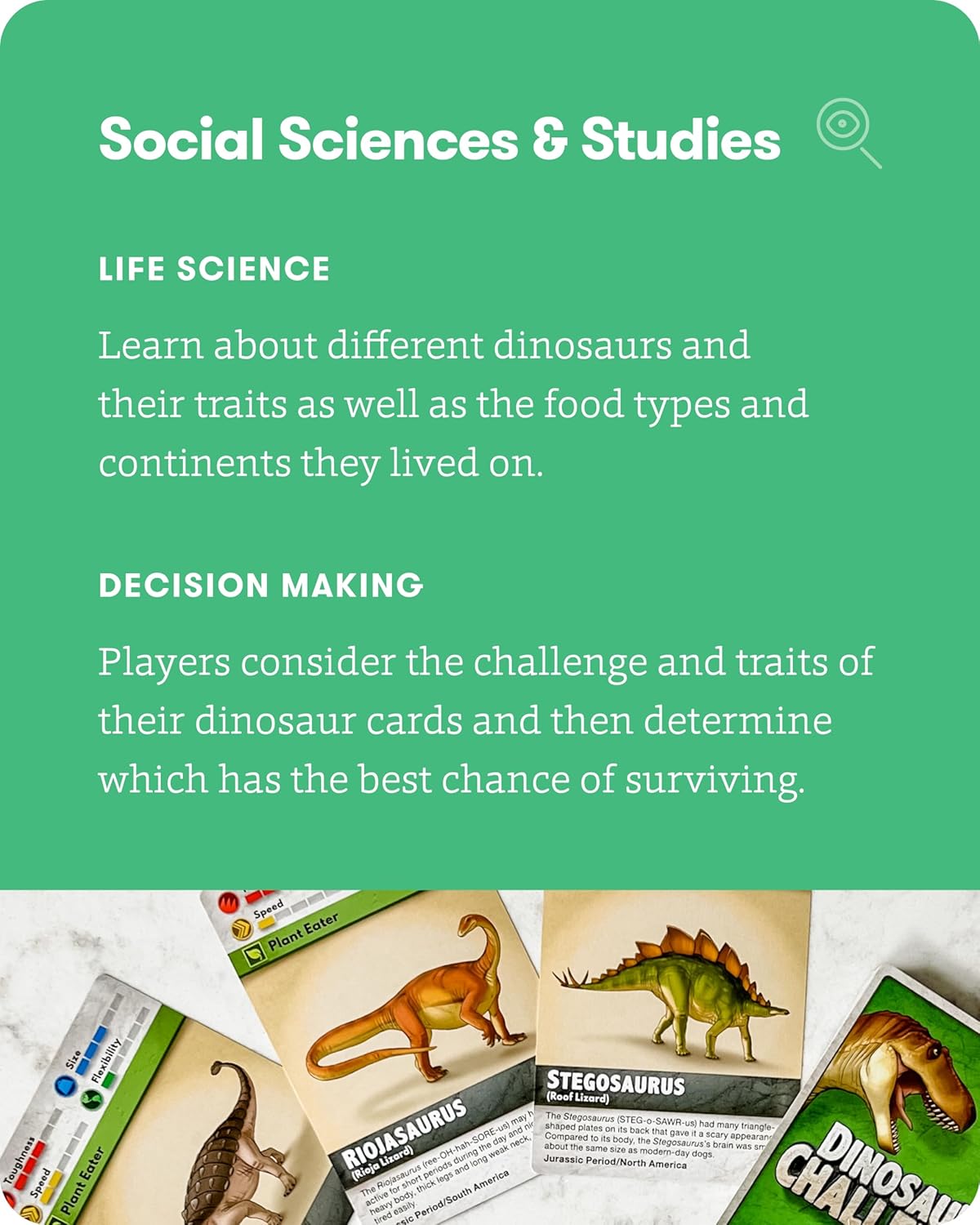 SimplyFun Dinosaur Challenge - Learn About Dinosaurs and Situational Analysis - Engaging and Educational Kids Card Game - 2 to 4 Players - Ages 7 & Up