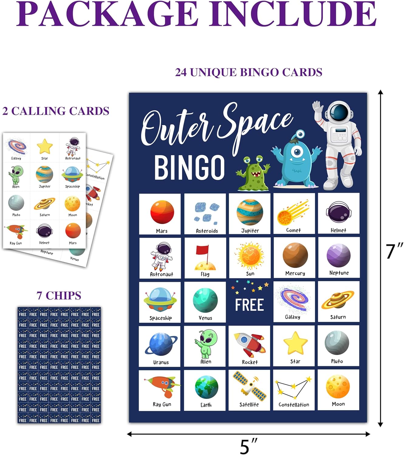 Space Bingo Game for 24 Players - Outer Space Party Games, Birthday Bingo Cards for Adults, Party Favors Supplies and Decorations (B12)