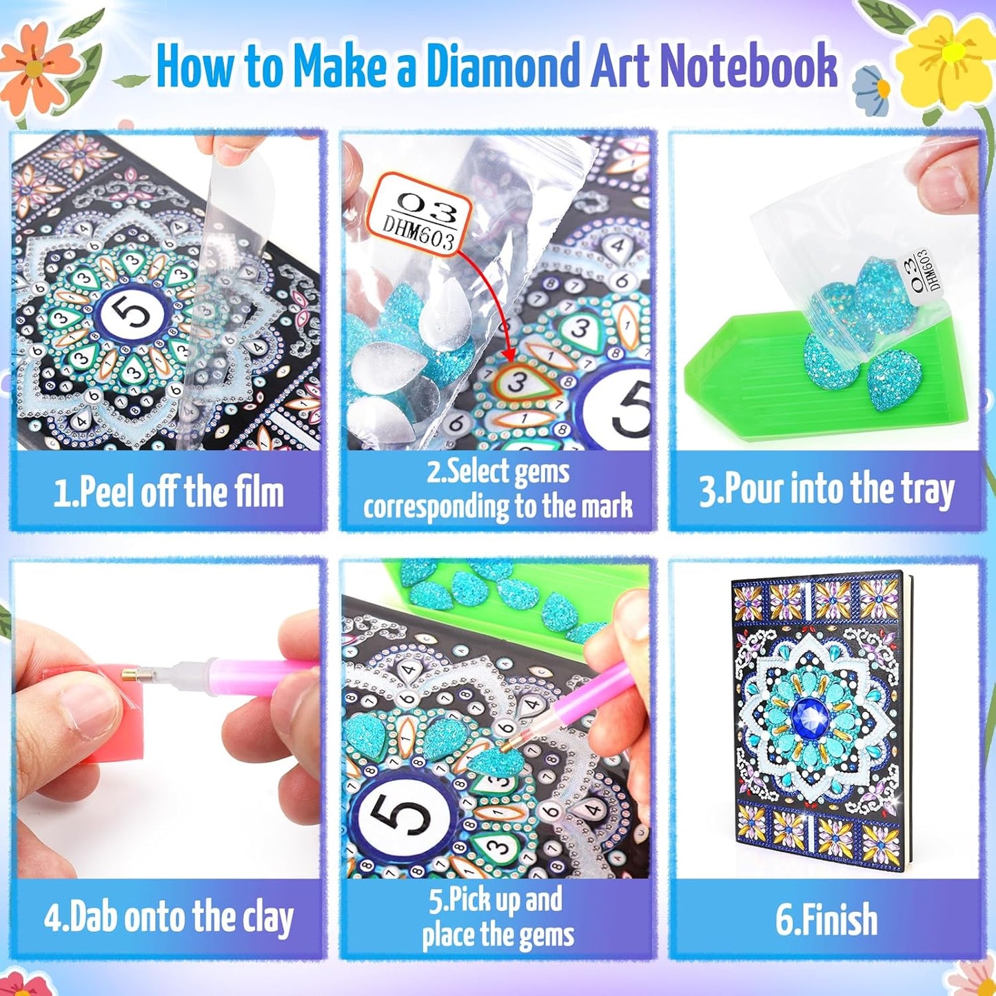 Girls Gifts 5-7-9-10 Year Old, Craft Kits for Kids Age 6 8 11 12 Diamond Art Kits Cute Stationary Girl Birthday Presents for 5 6 7 9 Year Old Girls Notebook Arts and Crafts for Kids Toys Diary