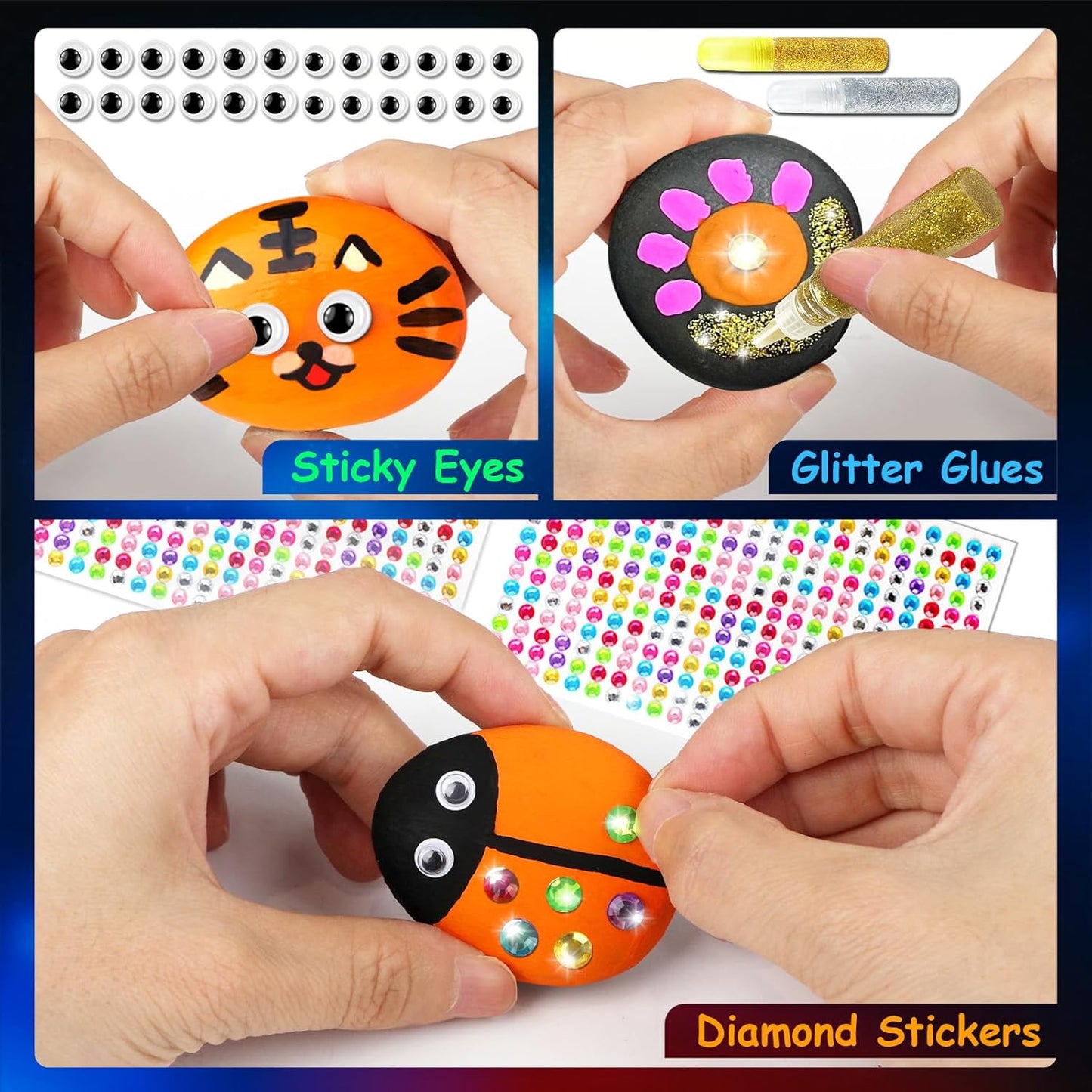 Halobios Rock Painting Kit, 12 Rocks for Painting, Arts and Crafts for Kids Ages 6-12, Rock Painting Kit for Adults, Art Supplies for Birthday Children's Day Gifts