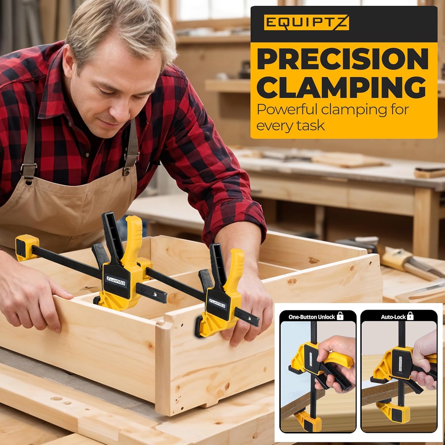 6 inch Bar Clamps for Woodworking – 4 Pack Quick Grip Clamps Set with 150 lbs Force – Wood Clamps for Gluing, Carpentry, DIY, and Metalworking (6 inch Size, 4 Pack)