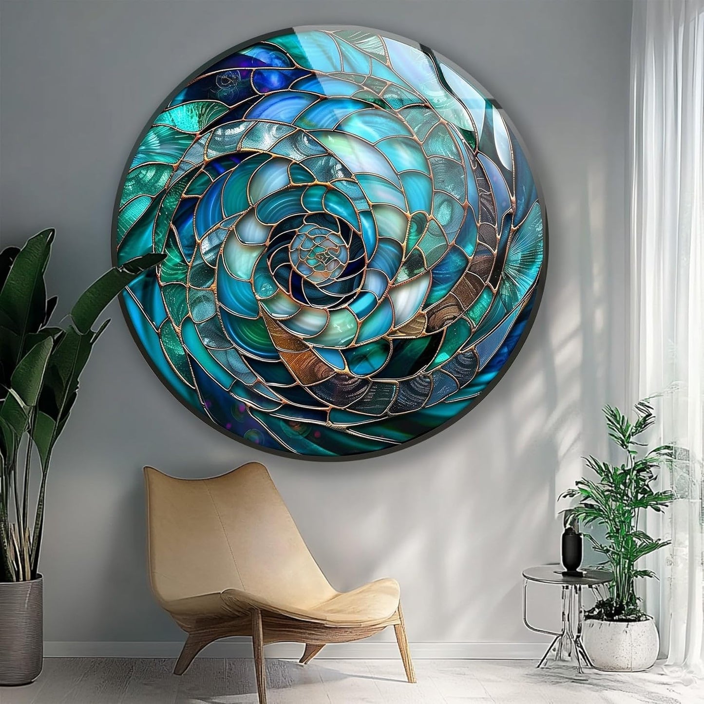 My Photostation.com 27.5''(70cm) Diameter Ocean Vortex Spiral Round Glass Wall Art Tempered Glass Printing Wall Decor Large Wall Art Wall Hangings
