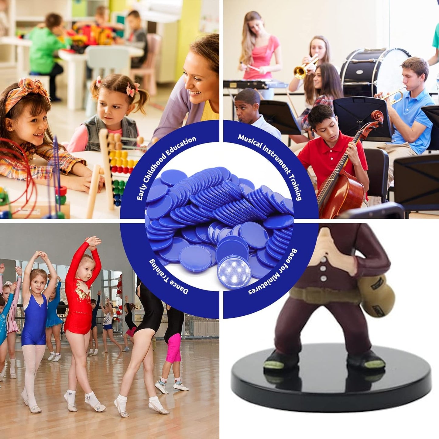 Set of 100 Opaque Plastic Learning Counters Mini Poker Chips Game Tokens with Storage Box (Blue, 1 Inch)