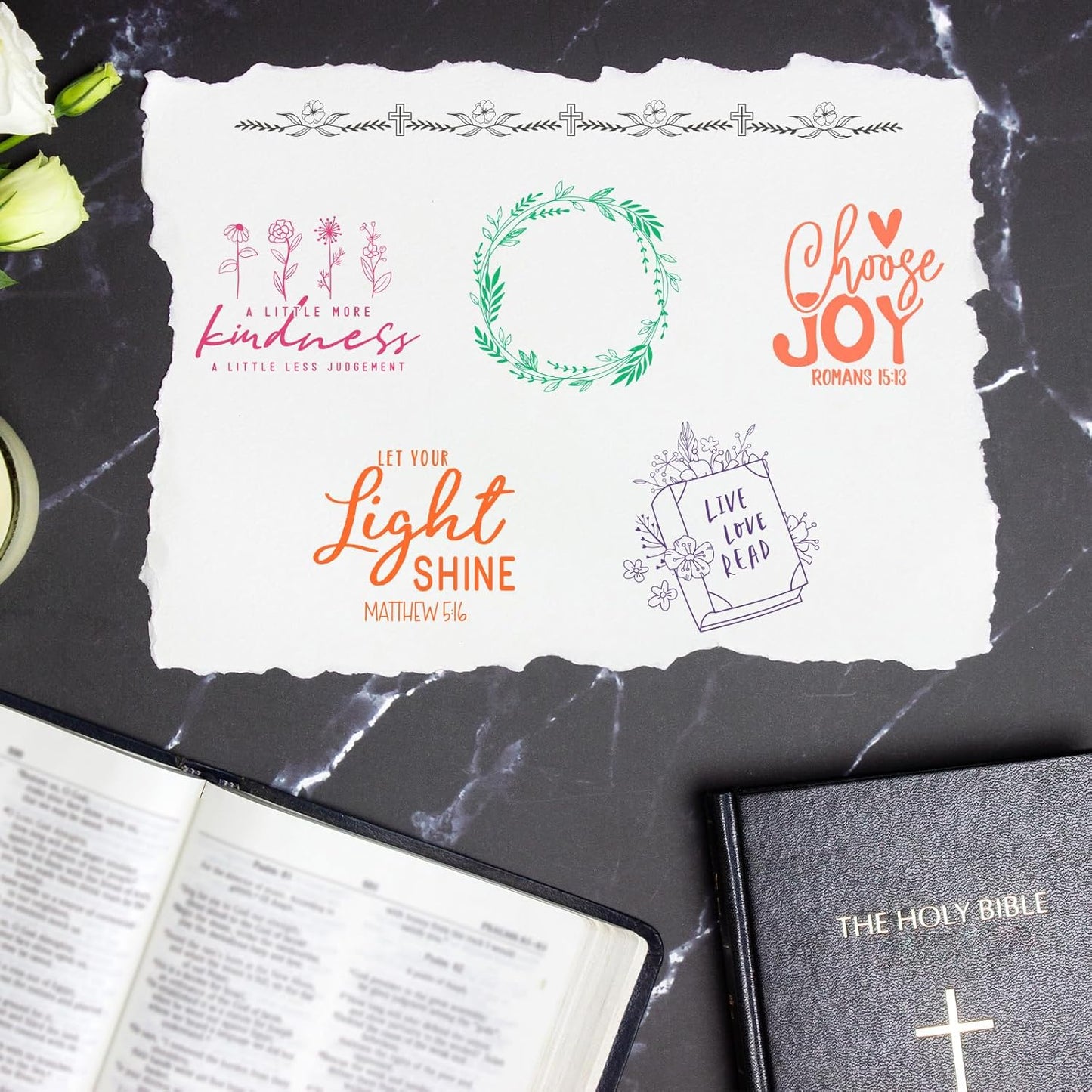 Whaline 5 Sheets Bible Verse Clear Stamps Christian Jesus Silicone Transparent Stamps Greeting Words Border Stamp Cards for DIY Card Making Scrapbooking Embossing Album Decor