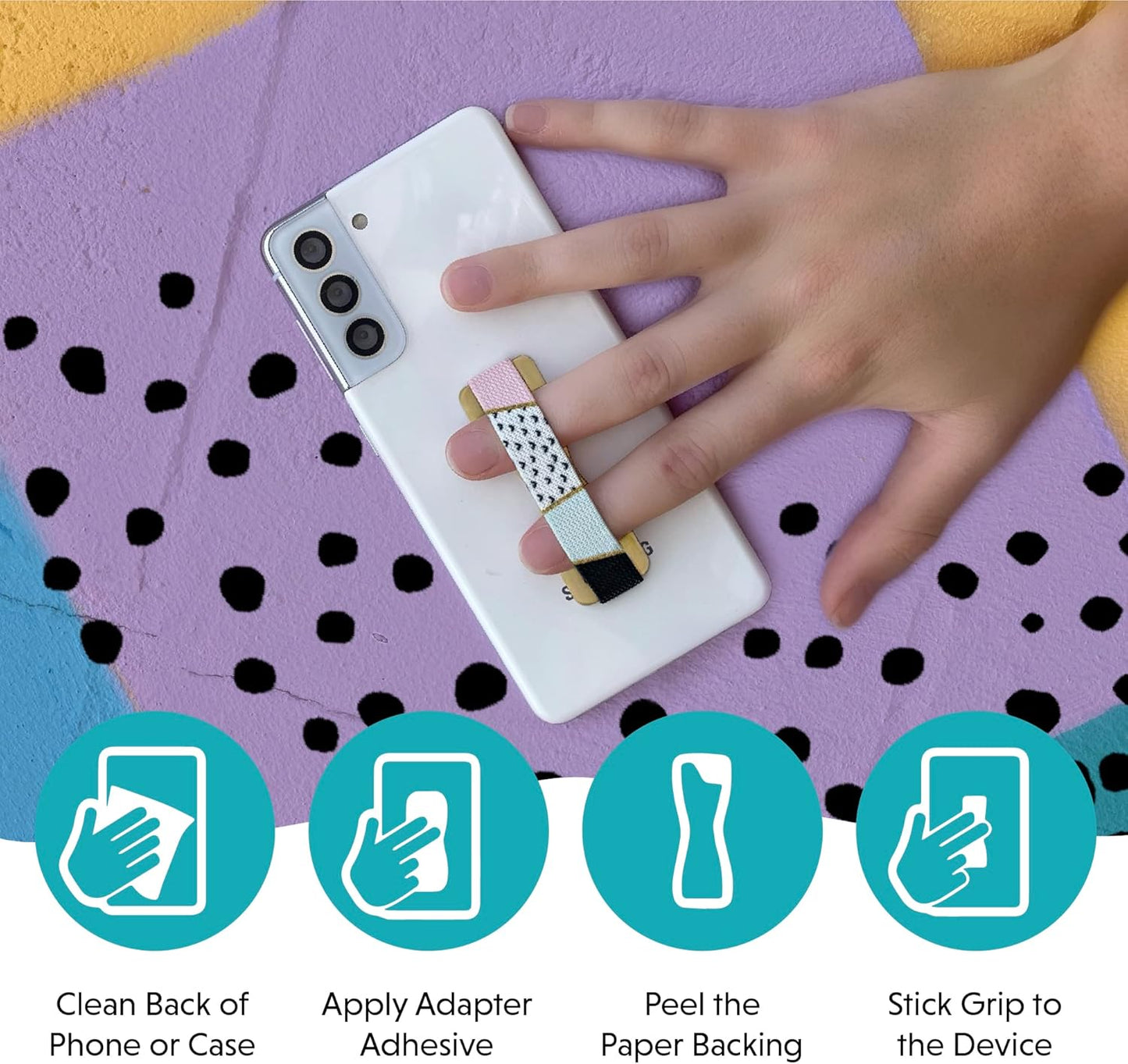 LOVEHANDLE Universal Phone Grip for Smartphones & Mini Tablets - Phone Holder for Hand - Wireless Charging Compatible - Made in The USA - Marble Rose