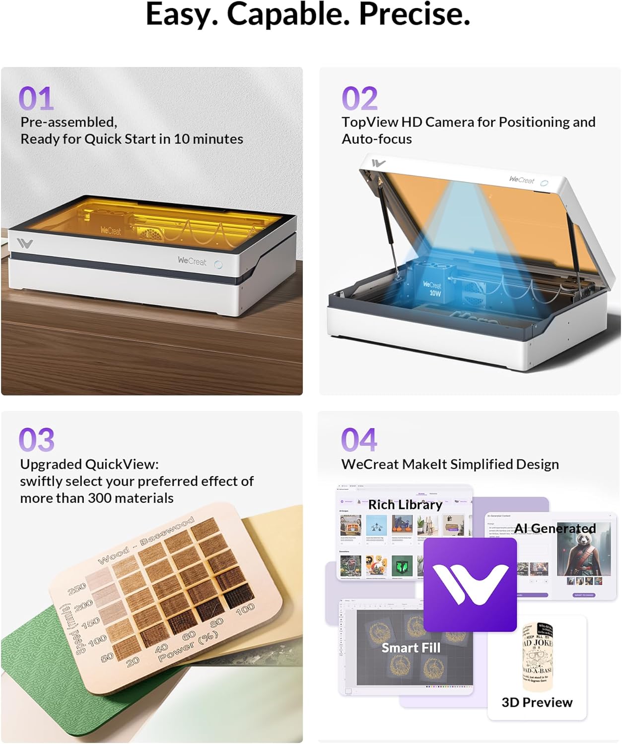 WECREAT Vista 10W Laser Engraver, 0.06 * 0.04mm Super Precision, 600mm/s Speed, with TopView Camera & Flip Laser, Compact Diode Laser Engraving Machine for Wood Cardboard Metal Jewelry Gifts Making