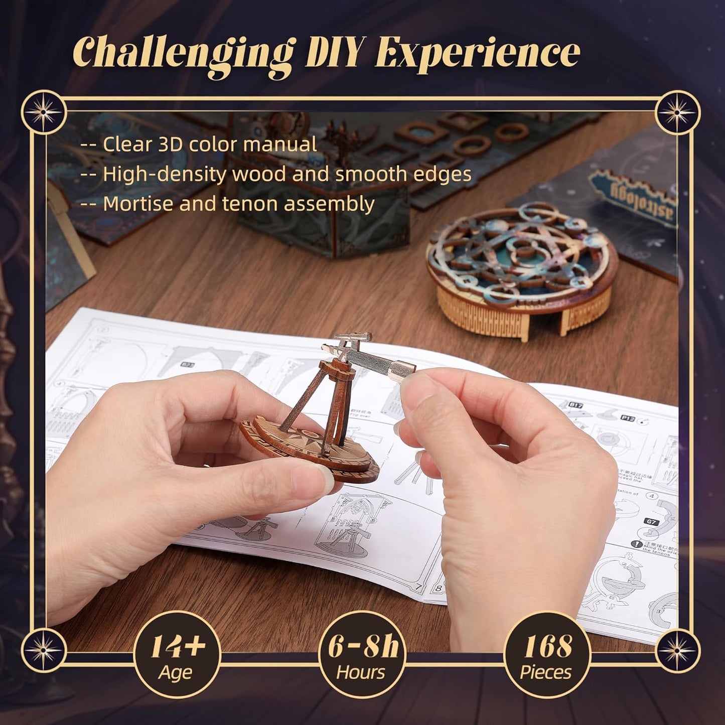 3D Wood Puzzle Book Nook Kit, Astrology Star Map Bookshelf Insert with LED Lights, DIY Celestial Miniature Bookend Décor for Display, Unique Craft Gift for Adults and Teens (Astrology)