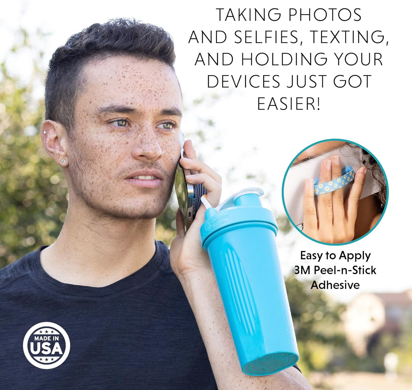 LOVEHANDLE Universal Phone Grip for Smartphones & Mini Tablets - Phone Holder for Hand - Wireless Charging Compatible - Made in The USA - Cherry Blossom