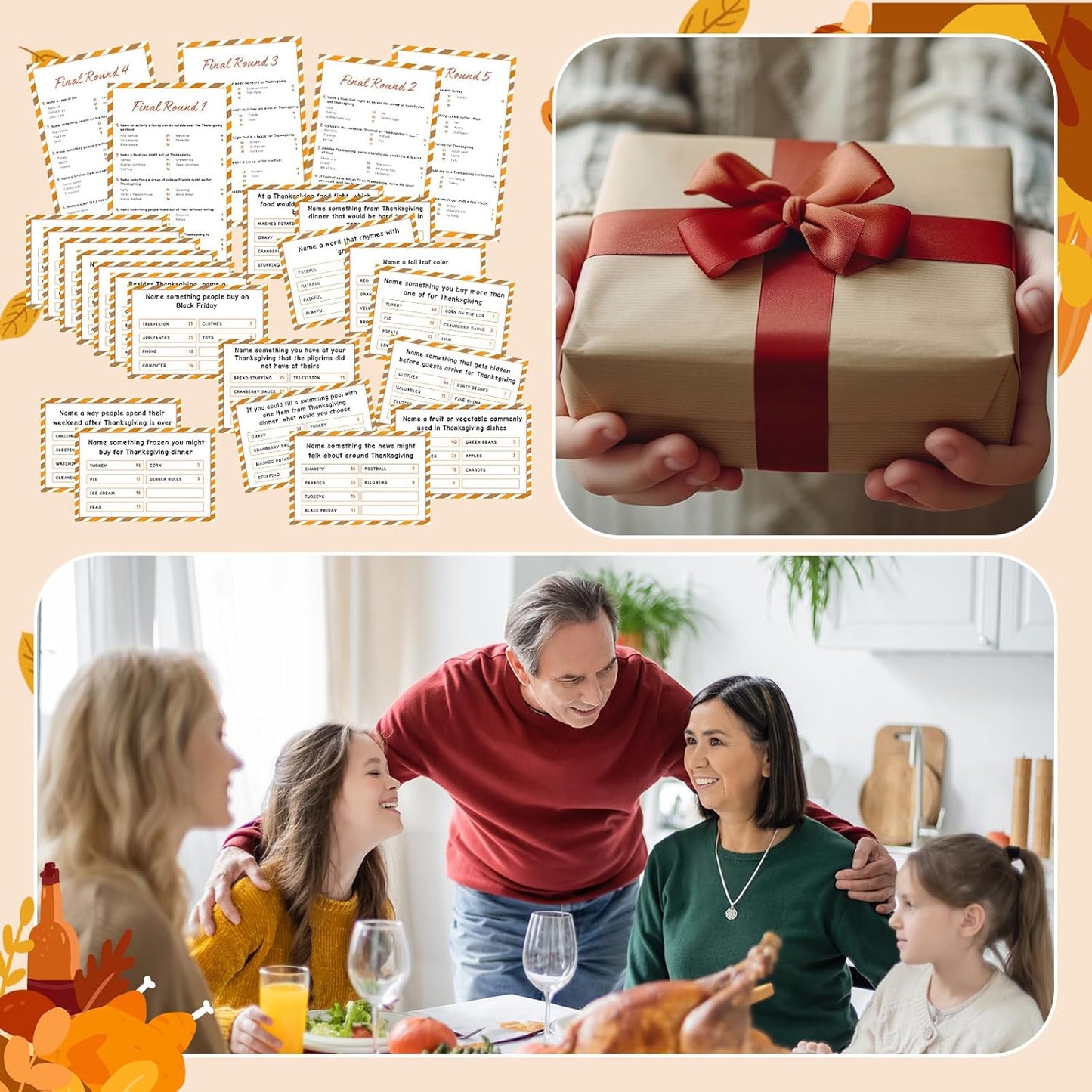 Thanksgiving Day Friendly Feud Game with 2 Answer Buzzers, Fall Holiday Feud Cards for Family Game Night Fun Trivia Quiz for Autumn Pumpkin Party Office Class Groups Team Building