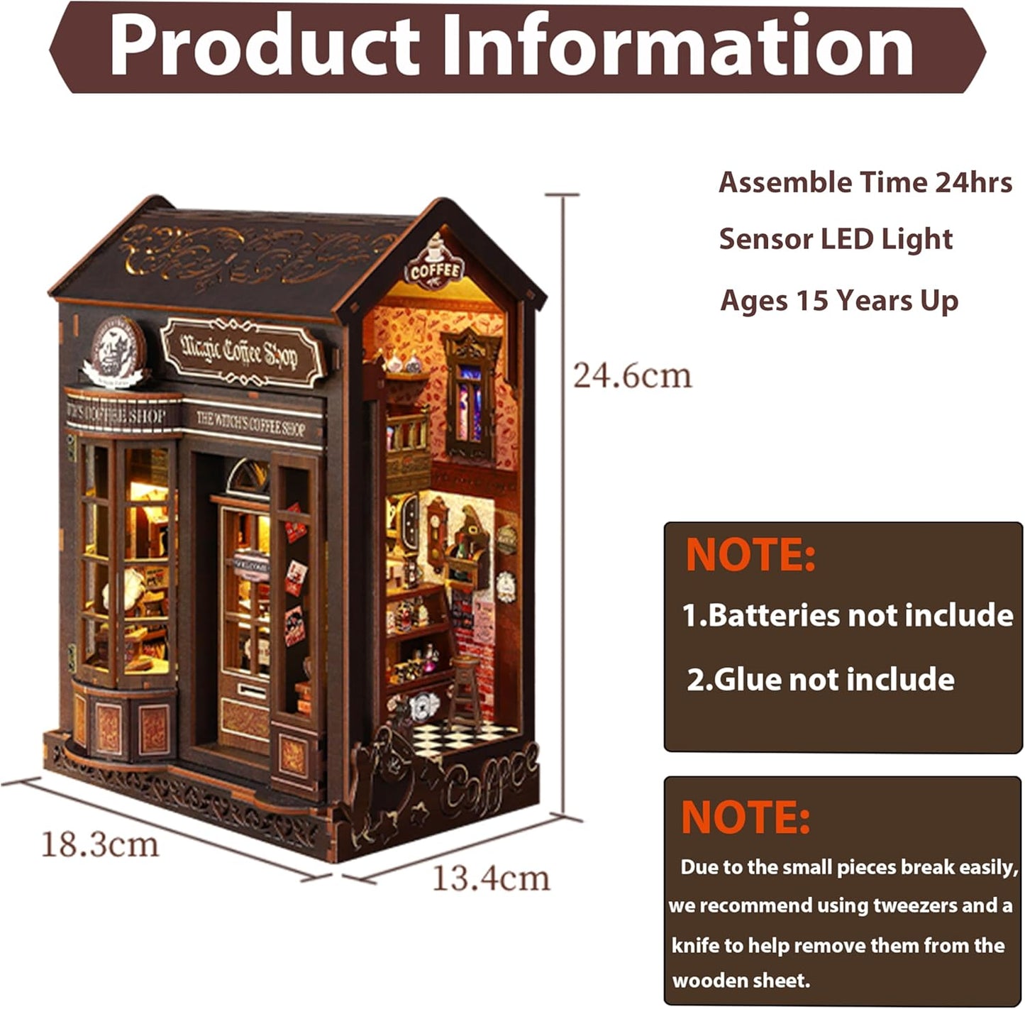 ISSEVE Book Nook Kit - DIY Miniature Dollhouse Booknook for Adults Teen, 3D Wooden Puzzle Tiny House Kit Bookshelf Decor, Gifts for Men Women Halloween Christmas Birthday (Coffee Shop)