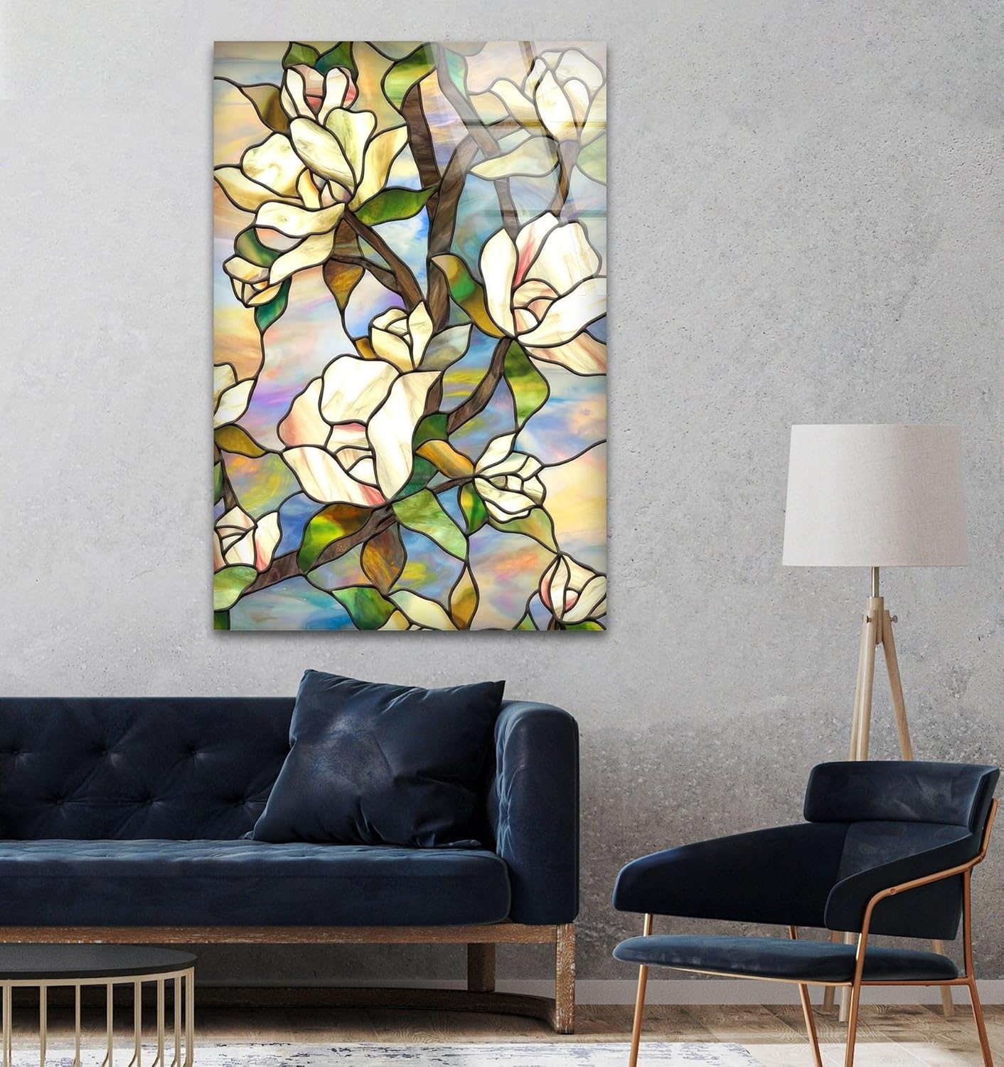 My Photostation.com 27Wx43H'' Stained Magnolia Glass Wall Art Tempered Glass Printing Wall Decor Large Wall Art Wall Hangings