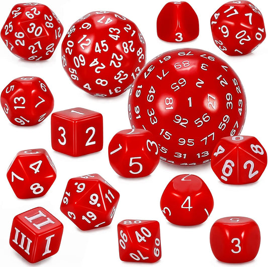 CiaraQ DND Polyhedral Dice Set (15pcs) D4-D100 Game Dice with Dice Bag for Dungeons and Dragons Role Playing Table Games (Red & White)