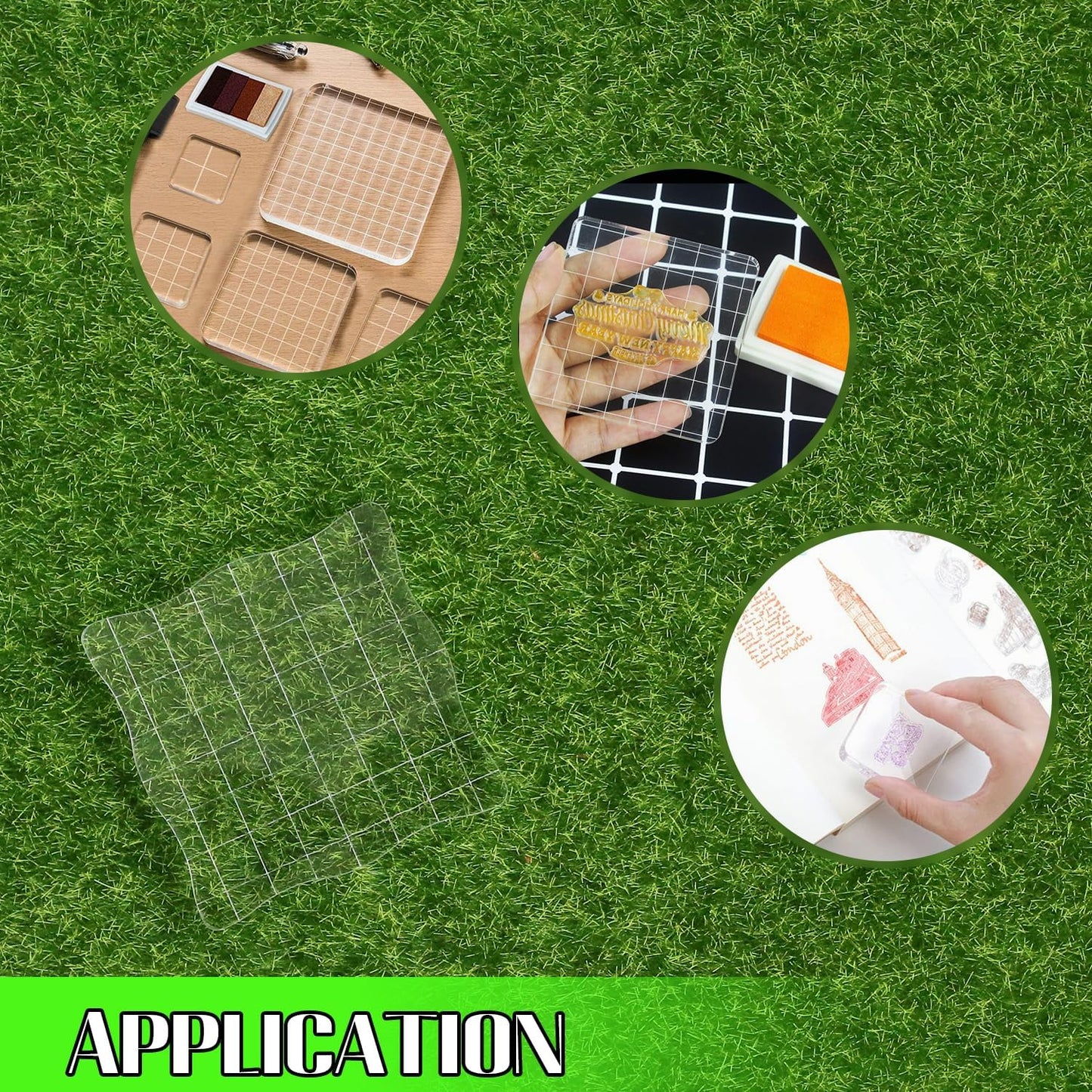 2Pcs Clear Stamp Blocks Set, 3 x 3 Inch Wave-Like Acrylic Blocks for Stamping With Grid Lines - Scrapbooking Crafts Tools