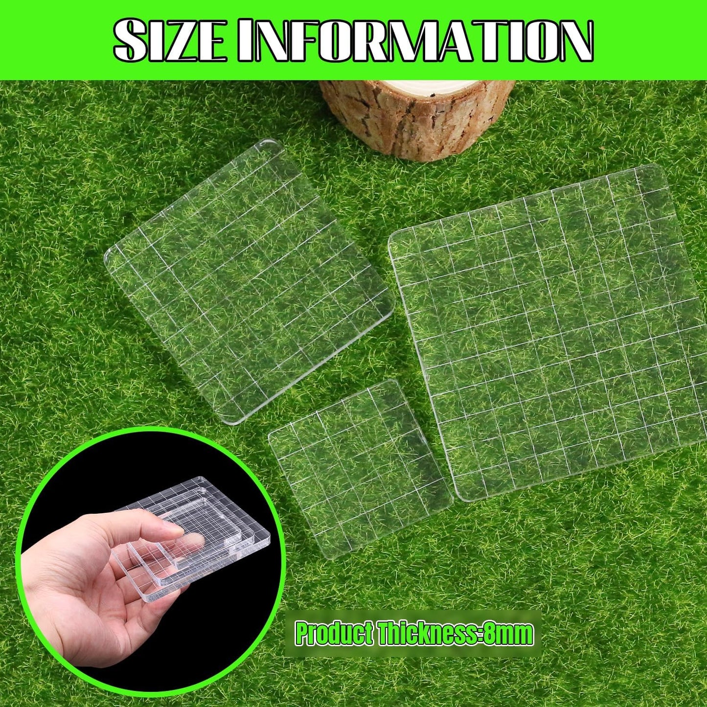 3Pcs Clear Stamp Blocks Set, Square Acrylic Blocks for Stamping With Grid Lines, Tools for Scrapbooking Crafts