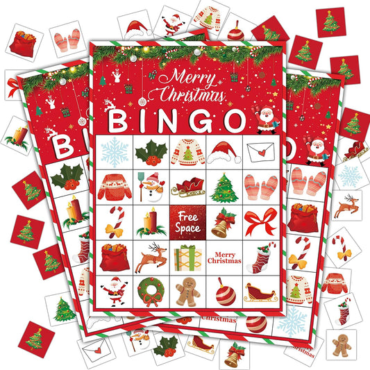 Christmas Bingo Game, Christmas Bingo Games for Family, Xmas Party Games Cards, Winter Party Favors Supplies Decorations, 24 Players Game (A07)