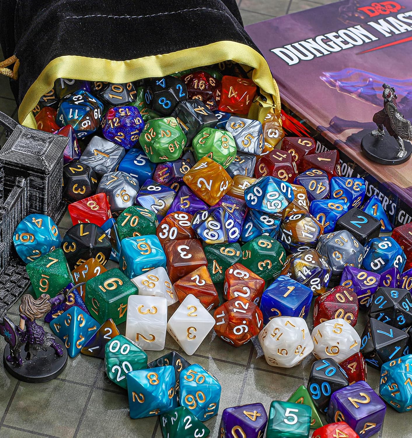 CiaraQ DND Dice Sets - 26 X 7 Polyhedral Dice (182pcs) with a Large Drawstring Bag Great for Dungeons and Dragons, Role Playing Table Game.