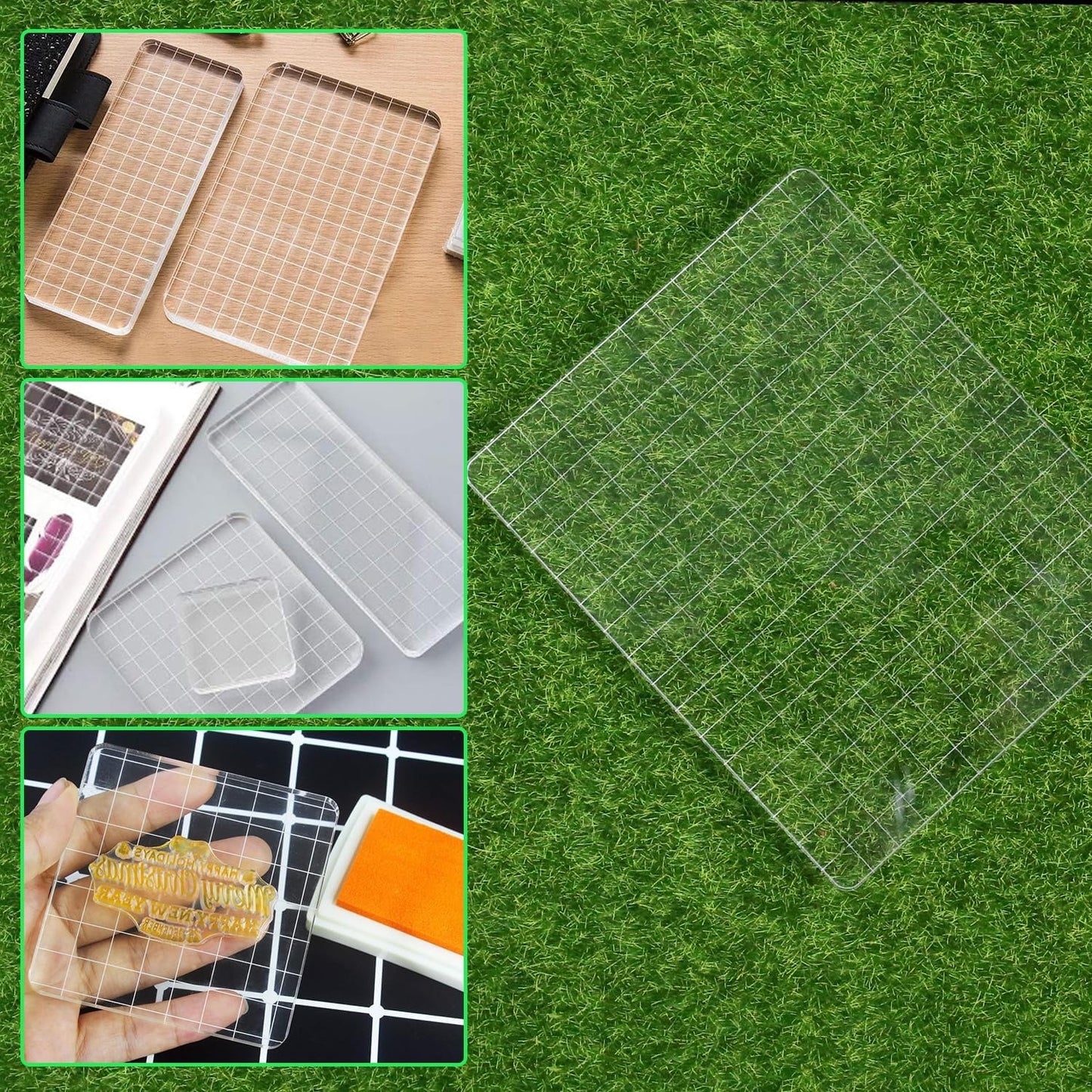 Clear Acrylic Stamp Blocks, 5.12" * 6.3" Acrylic Stamping Block Tool Clear Stamp with Grid Lines for Photography Props Scrapbooking Crafts Card Making