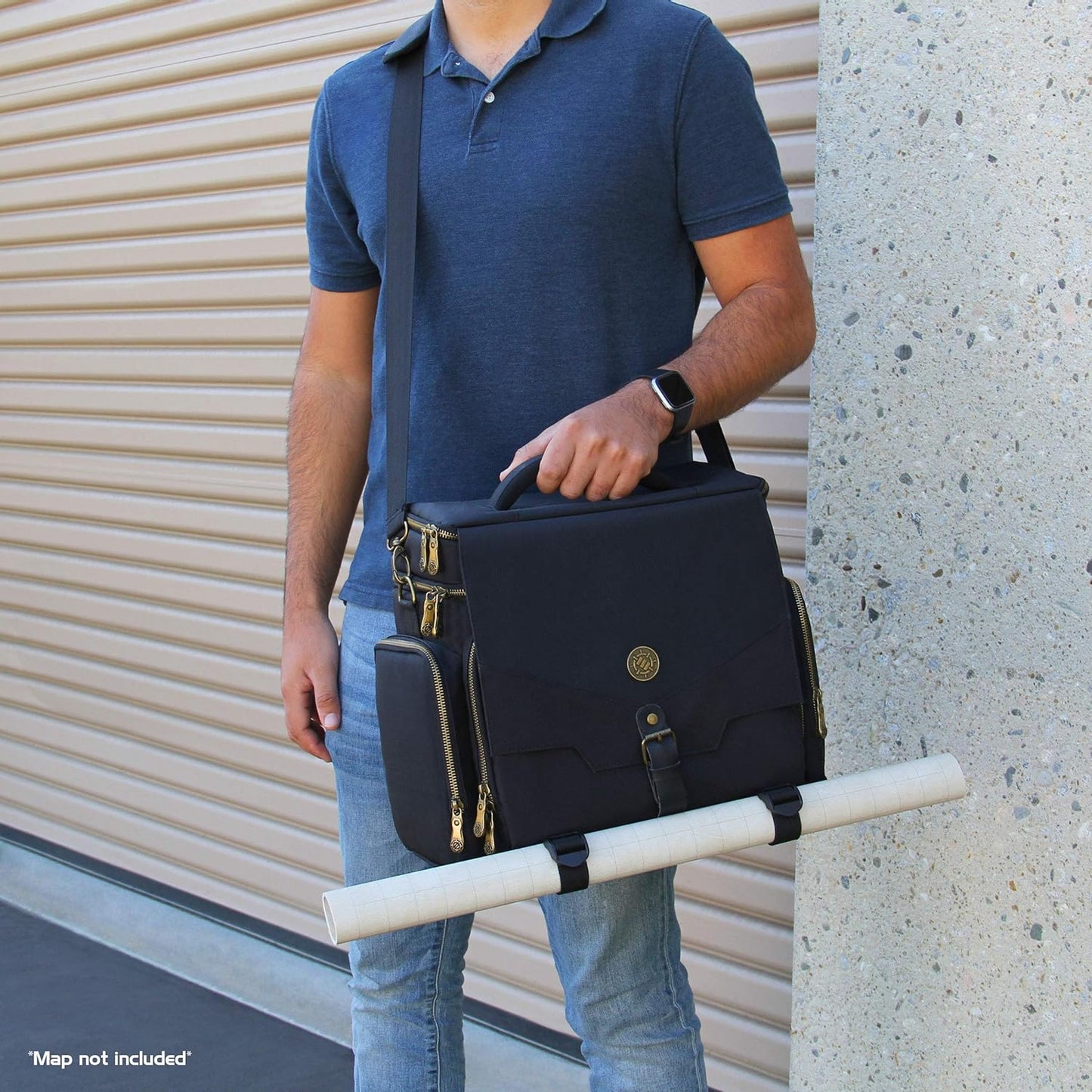 ENHANCE Tabletop DnD Bag - RPG Adventurer's Dungeons and Dragons Accessories Bag with Miniatures Storage, Mat Holder, DnD Dice & Token Pockets, Fits 4-8 Books, DM's Guide, Player's Handbook (Black)